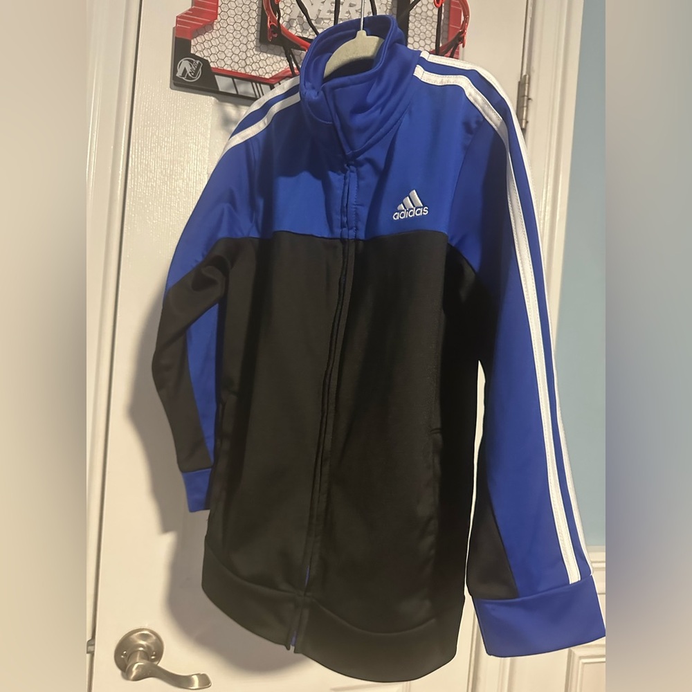 Boys Adidas Royal Blue and Black Zip-Up Jacket
